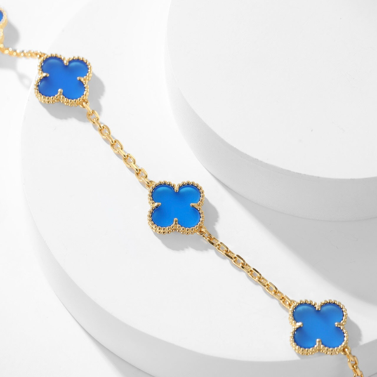 [Lumi Jewellery]CLOVER 10 MOTIFS BLUE AGATE NECKLACE