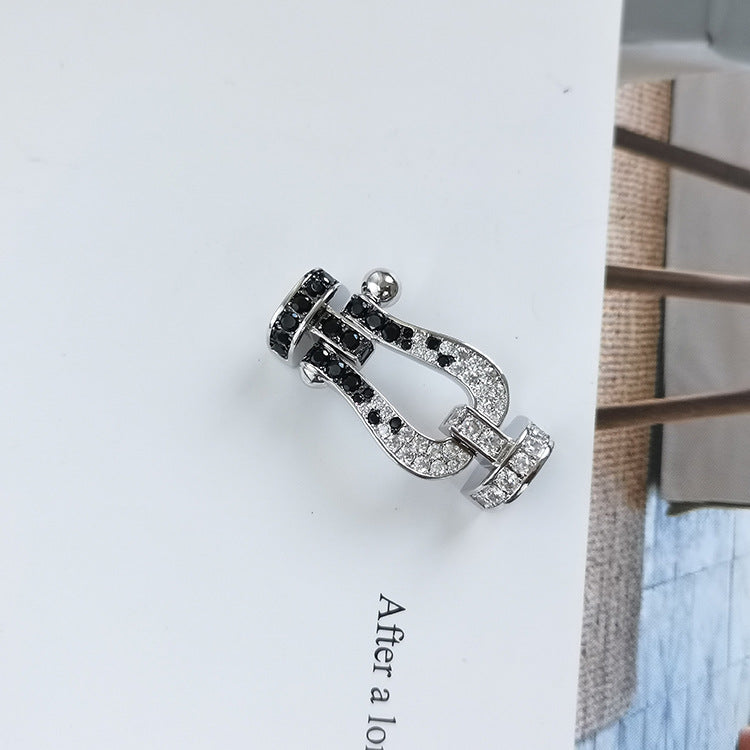 [Lumi Jewellery]FORCE LARGE HORSESHOE BLACK WHITE DIAMOND BRACELET SILVER