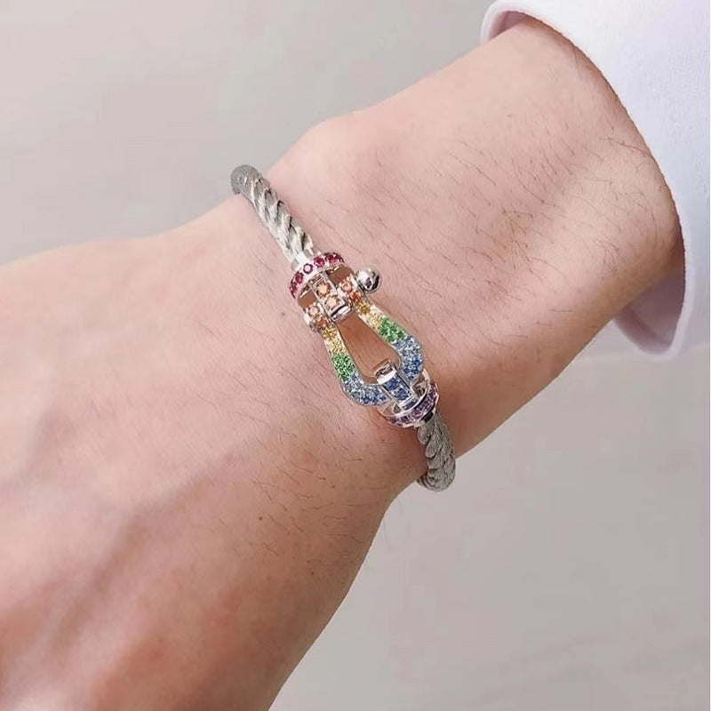 [Lumi Jewellery]FORC LARGE HORSESHOE  COLORED DIAMOND BRACELET SILVER