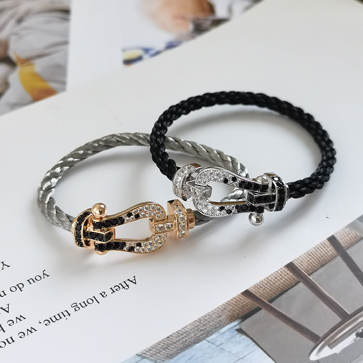 [Lumi Jewellery]FORCE LARGE HORSESHOE BLACK WHITE DIAMOND BRACELET SILVER