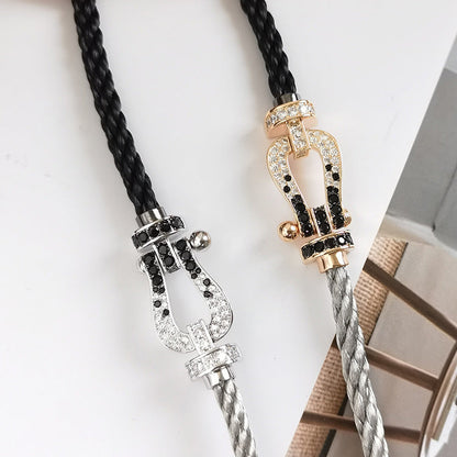 [Lumi Jewellery]FORCE LARGE HORSESHOE BLACK WHITE DIAMOND BRACELET ROSE GOLD