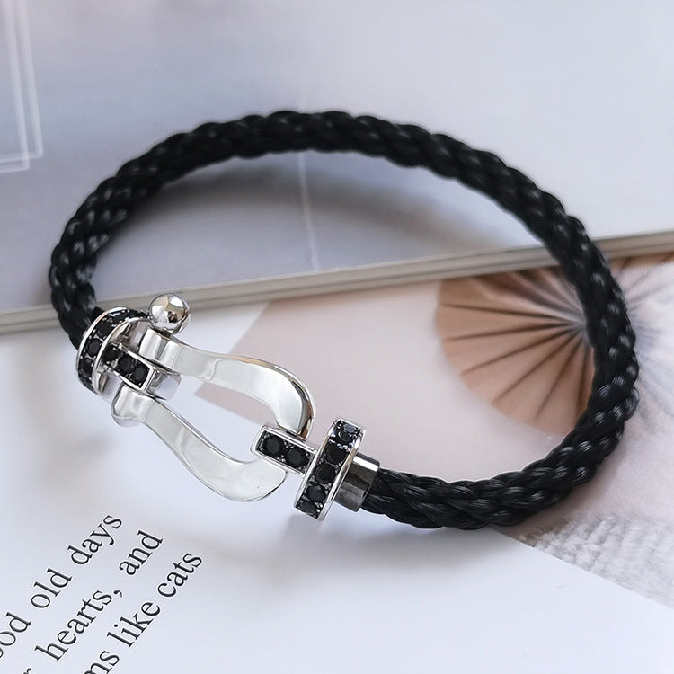 [Lumi Jewellery]FORCE LARGE HORSESHOE BLACK DIAMOND BRACELET SILVER