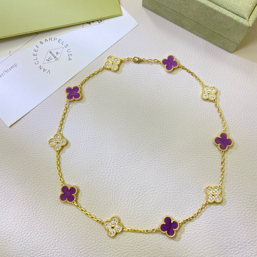 [Lumi Jewellery]CLOVER 10 MOTIFS  PURPLE VIOLET DIAMOND NECKLACE