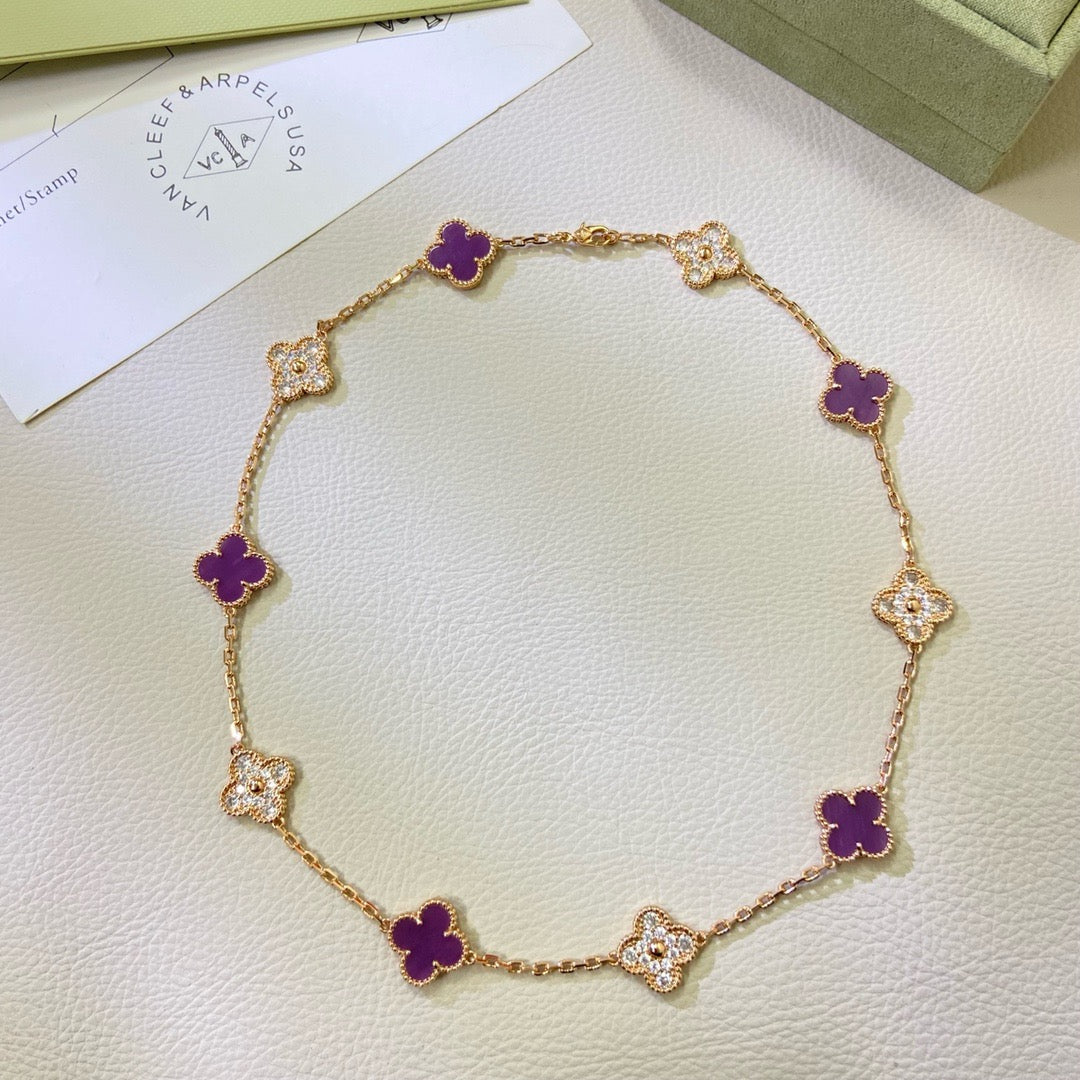 [Lumi Jewellery]CLOVER 10 MOTIFS  PURPLE VIOLET DIAMOND NECKLACE