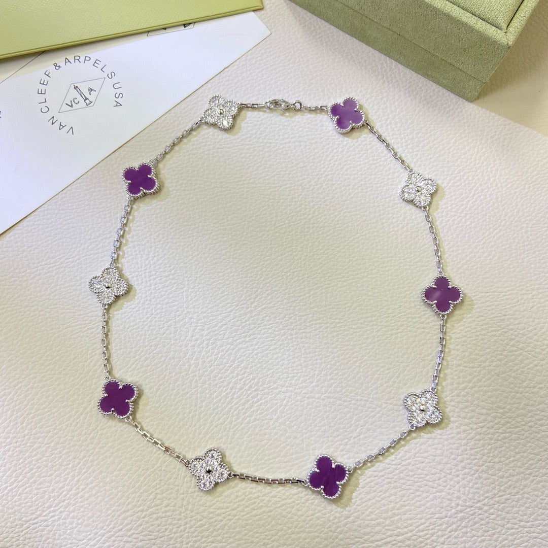 [Lumi Jewellery]CLOVER 10 MOTIFS  PURPLE VIOLET DIAMOND NECKLACE