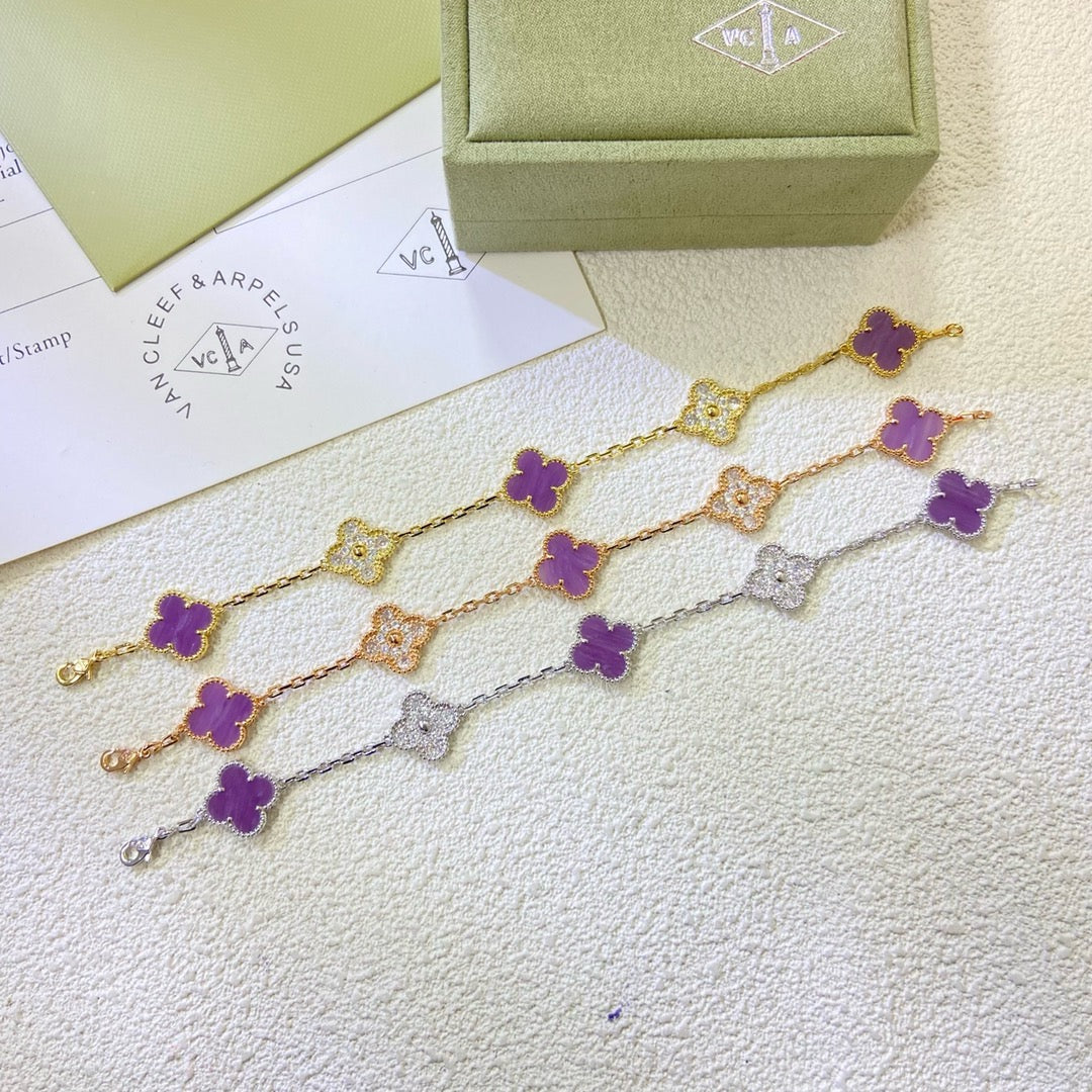 [Lumi Jewellery]CLOVER  5 MOTIFS  PURPLE VIOLET DIAMOND BRACELET