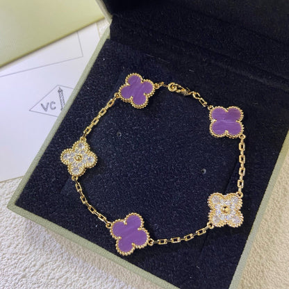 [Lumi Jewellery]CLOVER  5 MOTIFS  PURPLE VIOLET DIAMOND BRACELET