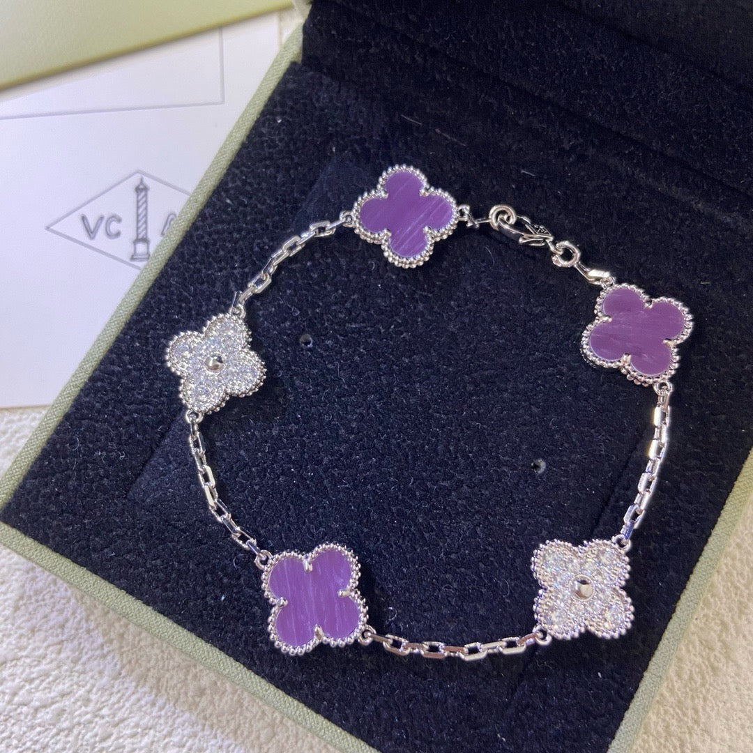 [Lumi Jewellery]CLOVER  5 MOTIFS  PURPLE VIOLET DIAMOND BRACELET
