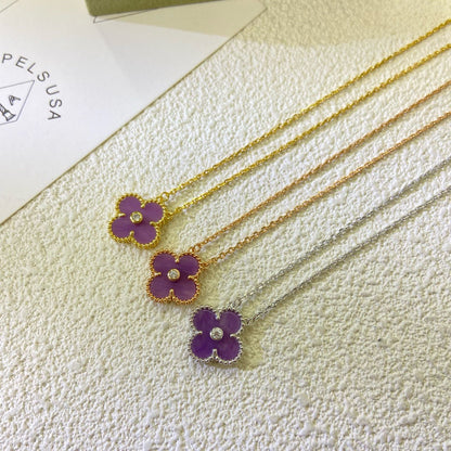 [Lumi Jewellery]CLOVER 15MM DIAMOND  PURPLE VIOLET NECKLACE