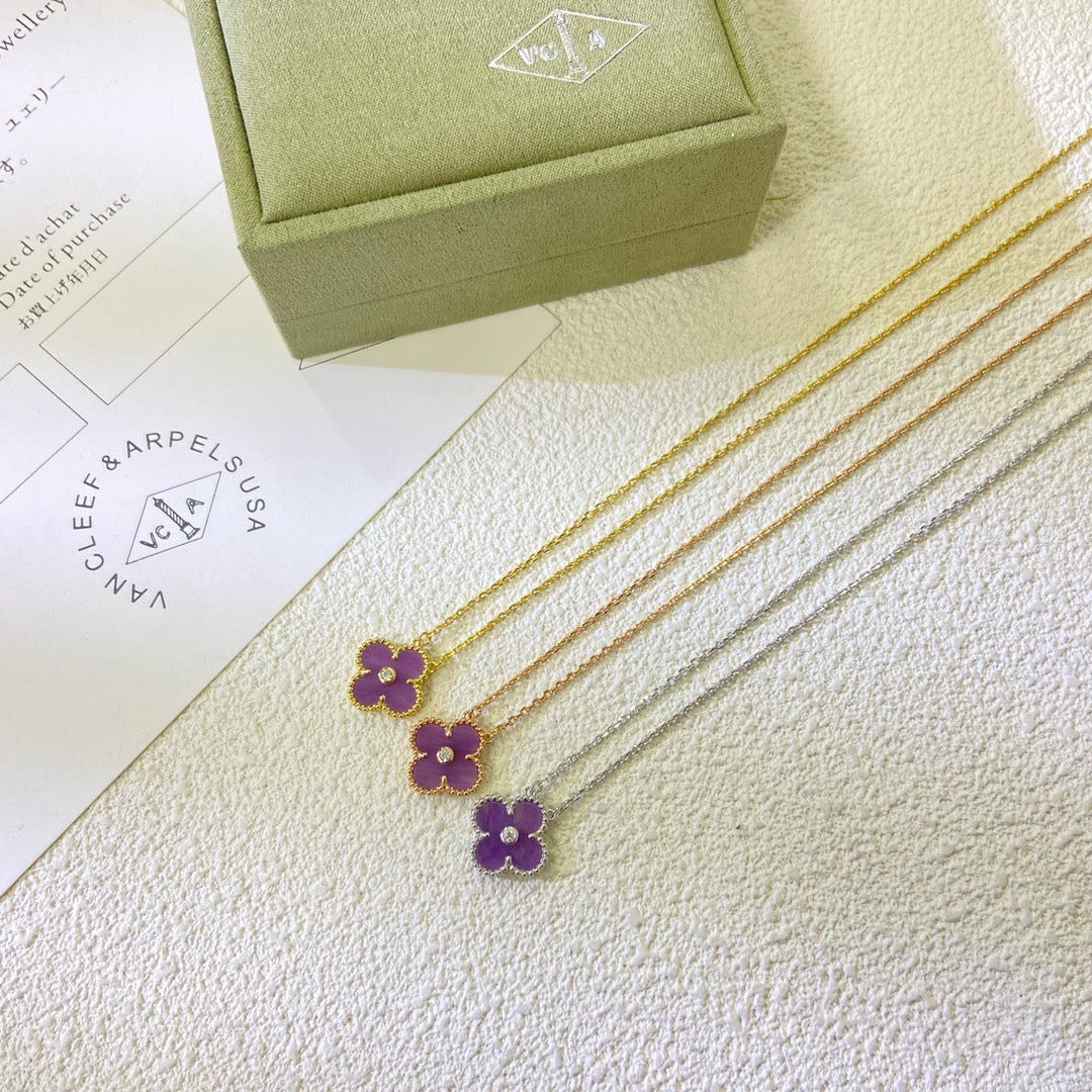 [Lumi Jewellery]CLOVER 15MM DIAMOND  PURPLE VIOLET NECKLACE