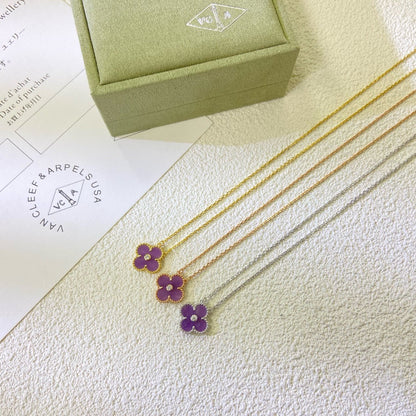 [Lumi Jewellery]CLOVER 15MM DIAMOND  PURPLE VIOLET NECKLACE