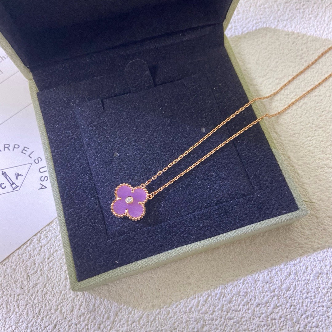 [Lumi Jewellery]CLOVER 15MM DIAMOND  PURPLE VIOLET NECKLACE