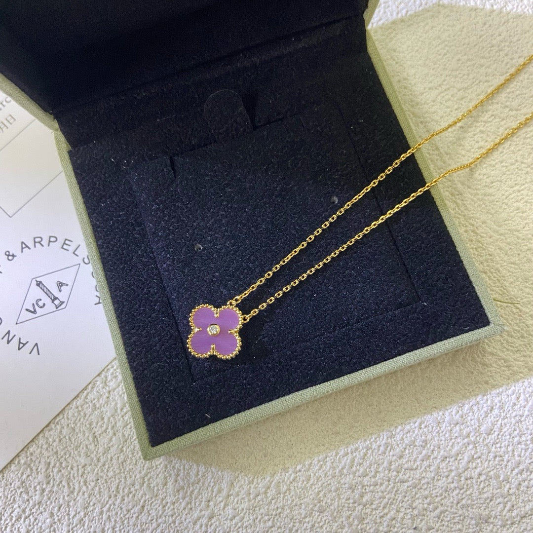 [Lumi Jewellery]CLOVER 15MM DIAMOND  PURPLE VIOLET NECKLACE