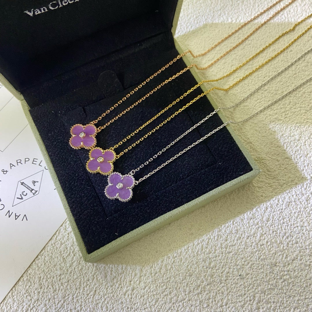 [Lumi Jewellery]CLOVER 15MM DIAMOND  PURPLE VIOLET NECKLACE