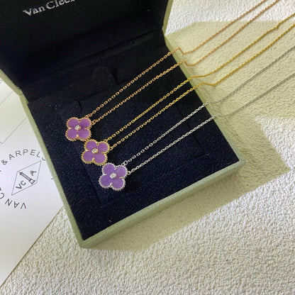 [Lumi Jewellery]CLOVER 15MM DIAMOND  PURPLE VIOLET NECKLACE