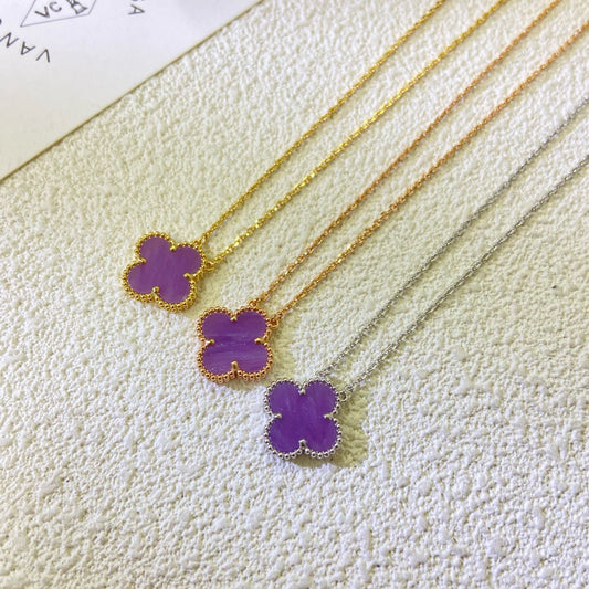 [Lumi Jewellery]CLOVER 15MM  PURPLE VIOLET NECKLACE
