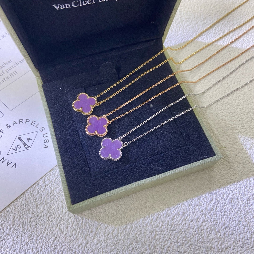 [Lumi Jewellery]CLOVER 15MM  PURPLE VIOLET NECKLACE