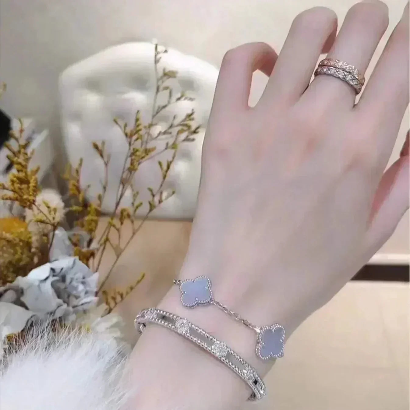 [Lumi Jewellery] CLOVER 5 MOTIF PURPLE CHALCEDONY BRACELET COLLECTION