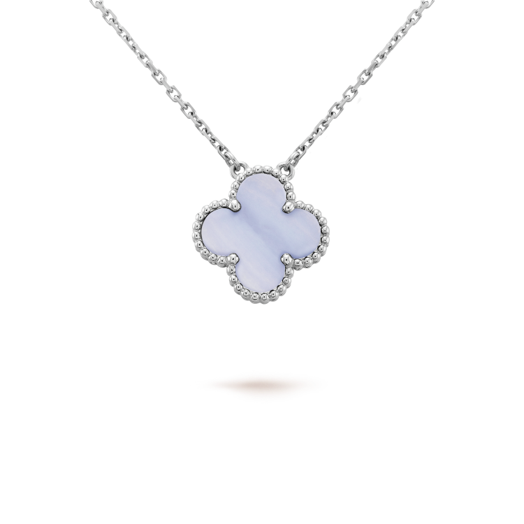 [Lumi Jewellery]CLOVER 15MM BLUE CHALCEDONY NECKLACE SILVER