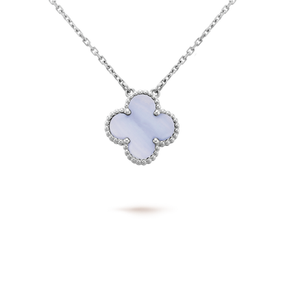 [Lumi Jewellery]CLOVER 15MM BLUE CHALCEDONY NECKLACE SILVER