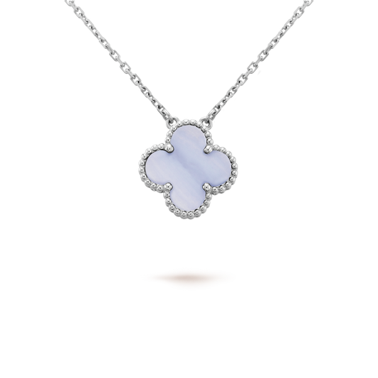 [Lumi Jewellery]CLOVER 15MM BLUE CHALCEDONY NECKLACE SILVER