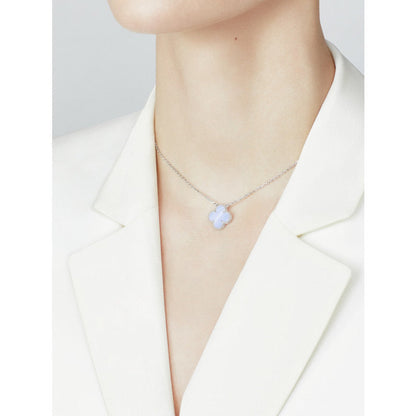 [Lumi Jewellery]CLOVER 15MM BLUE CHALCEDONY NECKLACE SILVER