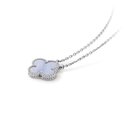 [Lumi Jewellery]CLOVER 15MM BLUE CHALCEDONY NECKLACE SILVER