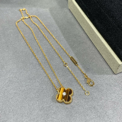 [Lumi Jewellery]CLOVER 15MM DIAMOND AND YELLOW TIGER'S EYE AGATE necklace