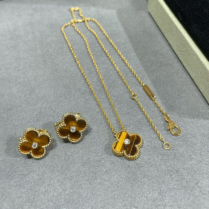 [Lumi Jewellery]CLOVER 15MM DIAMOND AND YELLOW TIGER'S EYE AGATE necklace