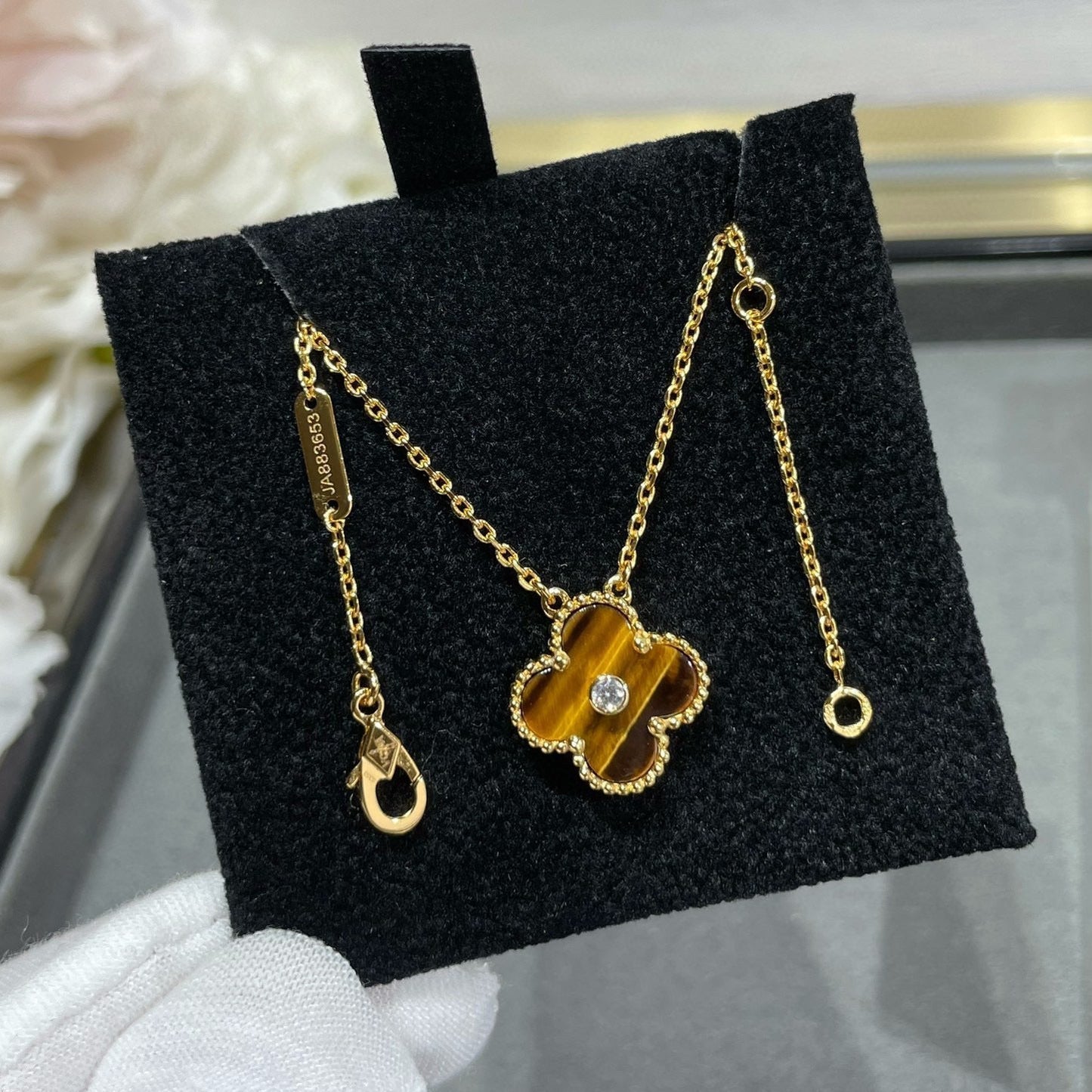 [Lumi Jewellery]CLOVER 15MM DIAMOND AND YELLOW TIGER'S EYE AGATE necklace