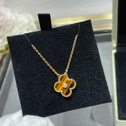 [Lumi Jewellery]CLOVER 15MM DIAMOND AND YELLOW TIGER'S EYE AGATE necklace