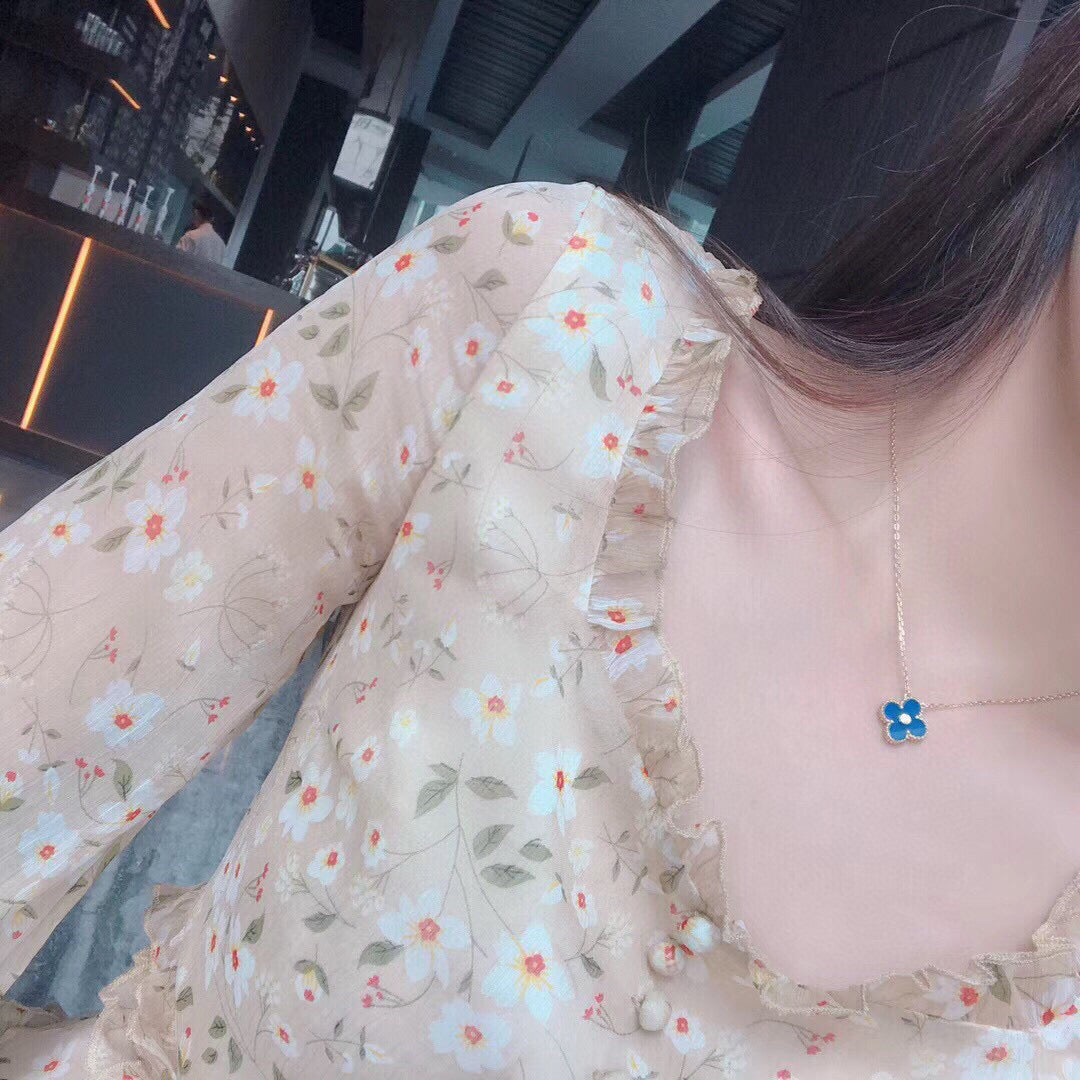 [Lumi Jewellery]CLOVER 15MM DIAMOND AND BLUE AGATE NECKLACE