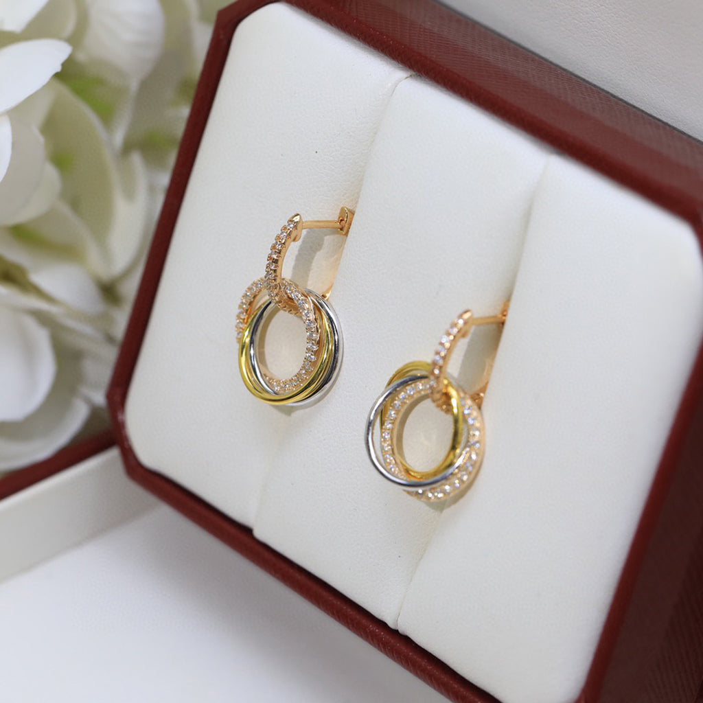 [Lumi Jewelery]TRINITY HALF DIAMOND  EARRINGS