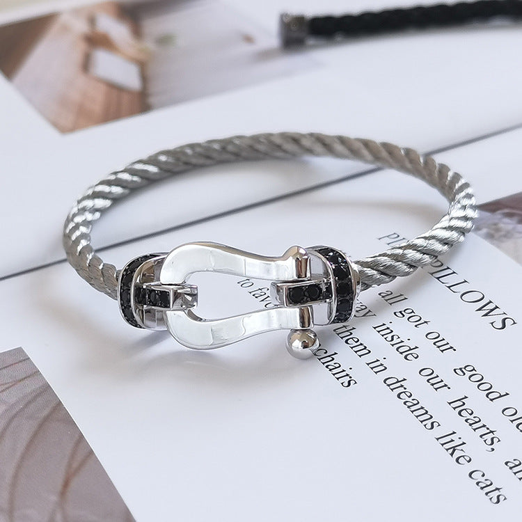 [Lumi Jewellery]FORCE LARGE HORSESHOE BLACK DIAMOND BRACELET SILVER