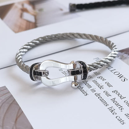 [Lumi Jewellery]FORCE LARGE HORSESHOE BLACK DIAMOND BRACELET SILVER