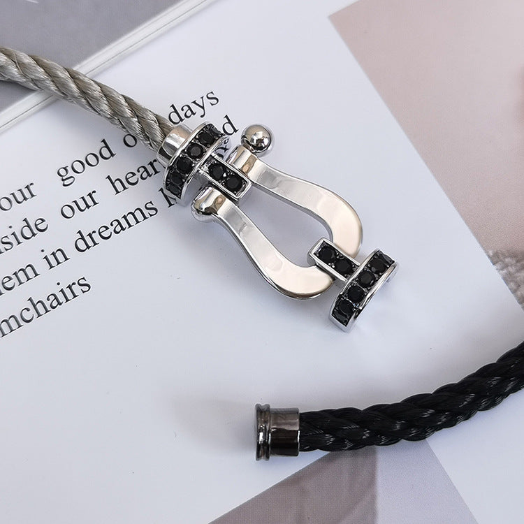[Lumi Jewellery]FORCE LARGE HORSESHOE BLACK DIAMOND BRACELET SILVER