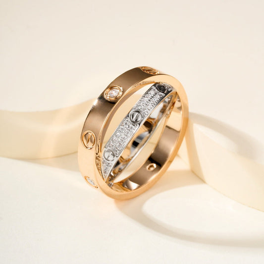 [Lumi Jewelery]LOVE PINK GOLD SILVER DIAMOND DOUBLE RING