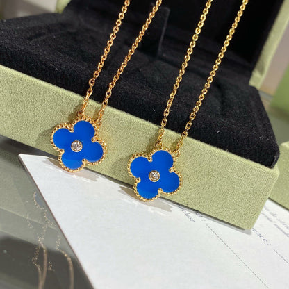 [Lumi Jewellery]CLOVER 15MM DIAMOND AND BLUE AGATE NECKLACE