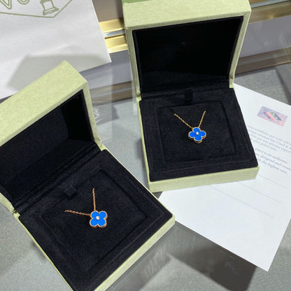 [Lumi Jewellery]CLOVER 15MM DIAMOND AND BLUE AGATE NECKLACE