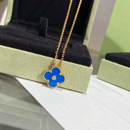 [Lumi Jewellery]CLOVER 15MM DIAMOND AND BLUE AGATE NECKLACE