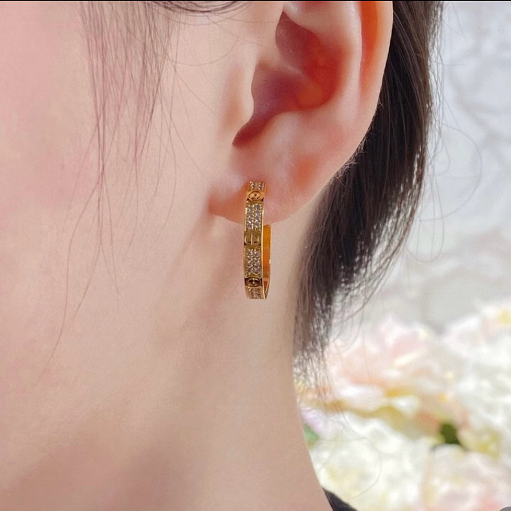 [Lumi Jewelery]LOVE EARRINGS 3.6MM DIAMOND PAVED