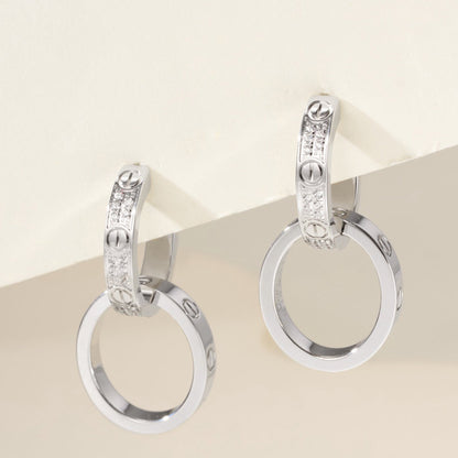 [Lumi Jewelery]LOVE 3.3MM DANGLE HALF DIAMOND EARRINGS