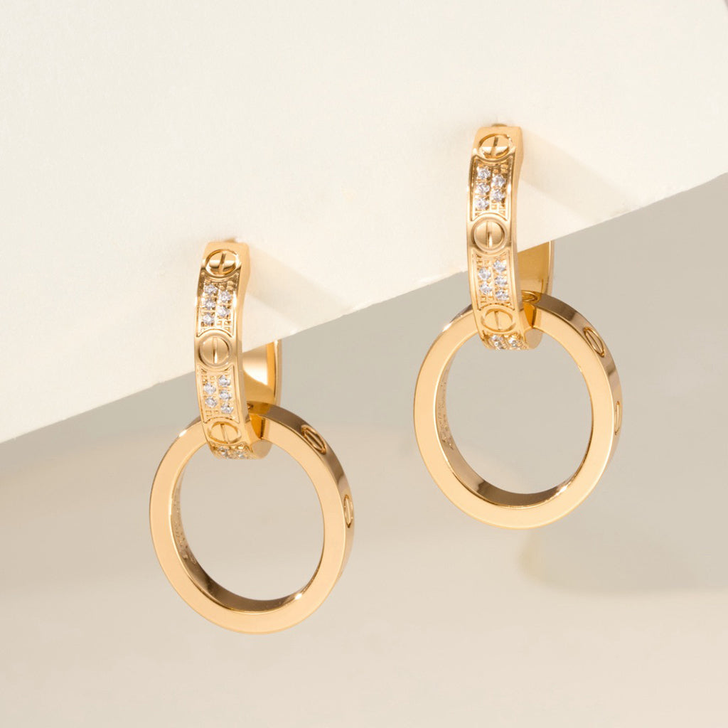 [Lumi Jewelery]LOVE 3.3MM DANGLE HALF DIAMOND EARRINGS