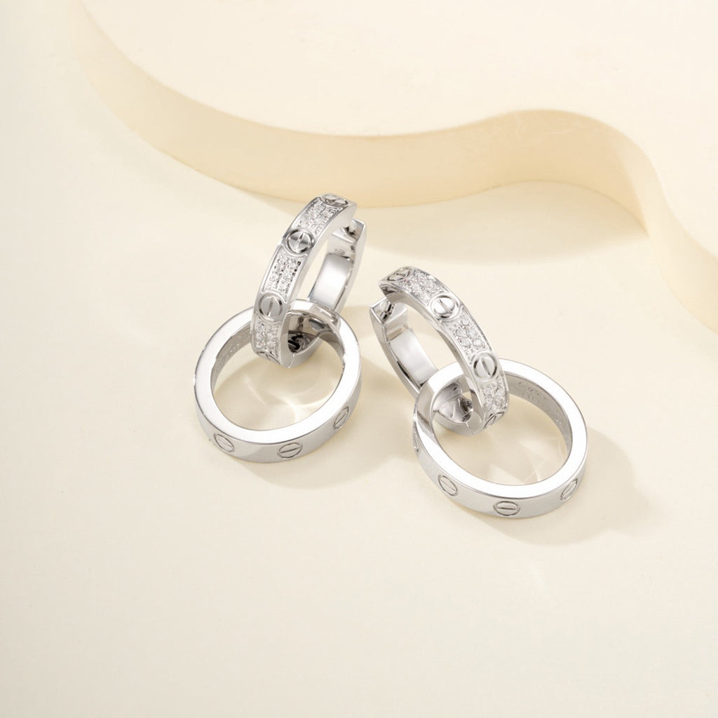 [Lumi Jewelery]LOVE 3.3MM DANGLE HALF DIAMOND EARRINGS