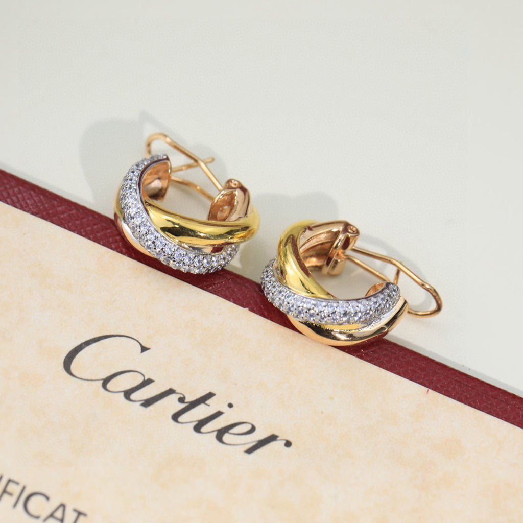[Lumi Jewelery]TRINITY HALF DIAMOND  CLASSIC EARRINGS