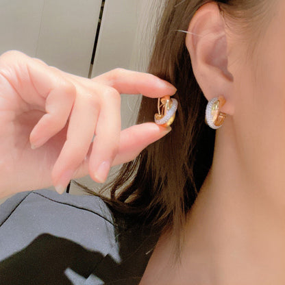 [Lumi Jewelery]TRINITY HALF DIAMOND  CLASSIC EARRINGS