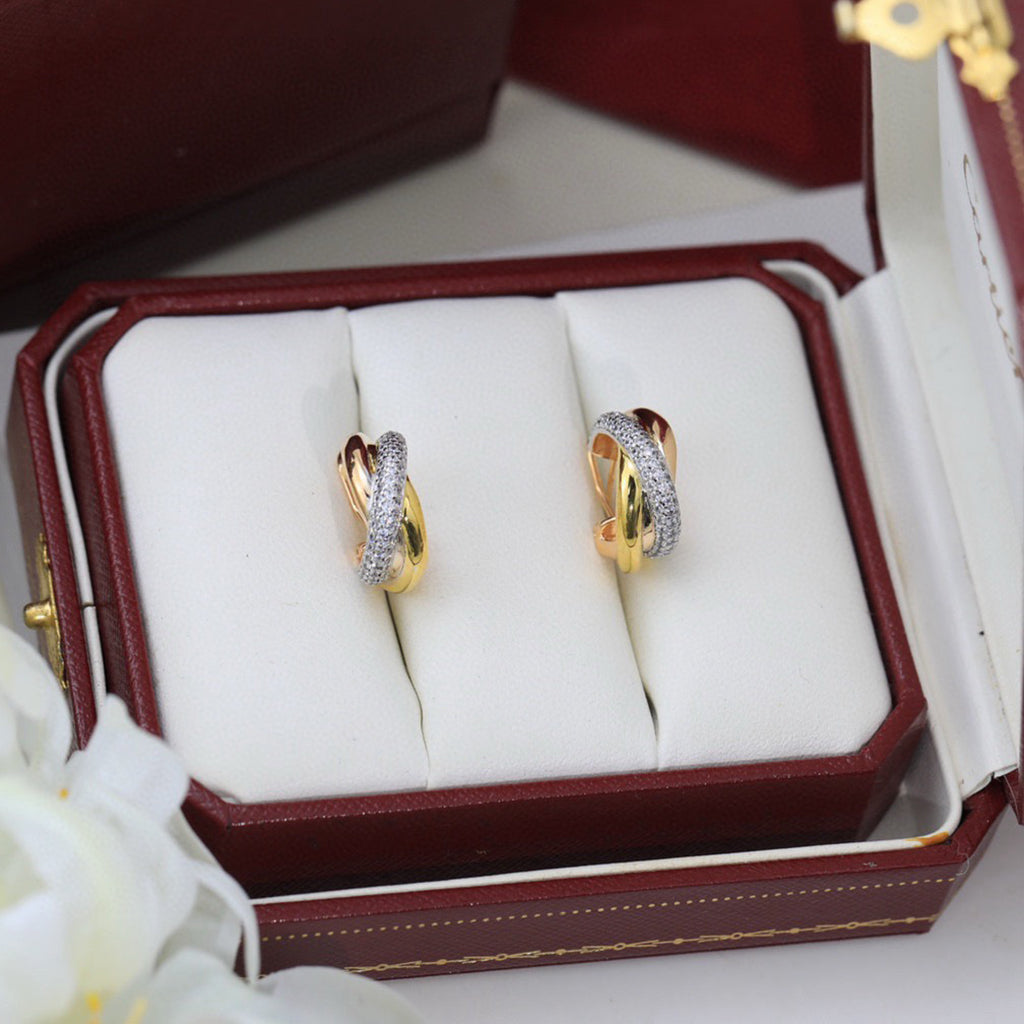 [Lumi Jewelery]TRINITY HALF DIAMOND  CLASSIC EARRINGS