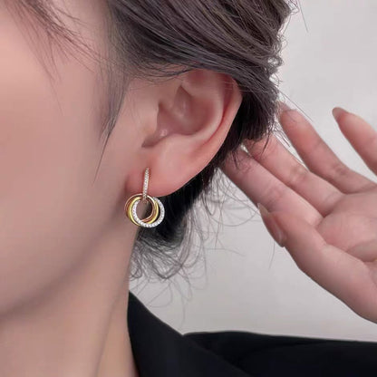 [Lumi Jewelery]TRINITY HALF DIAMOND  EARRINGS