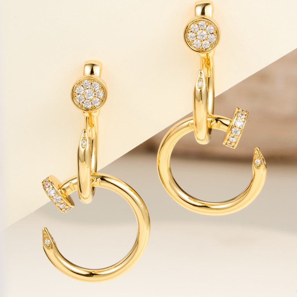 [Lumi Jewelery]JUSTE HALF DIAMOND DOUBLE EARRINGS