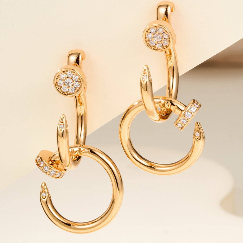 [Lumi Jewelery]JUSTE HALF DIAMOND DOUBLE EARRINGS
